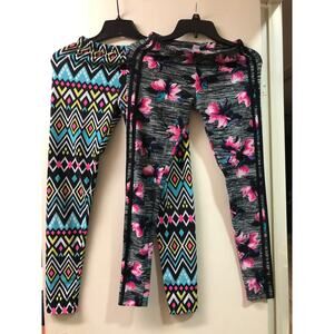 Lot of 2 No Boundaries Juniors Leggings Size Small 3-5 Blue Tribal & Spcdye